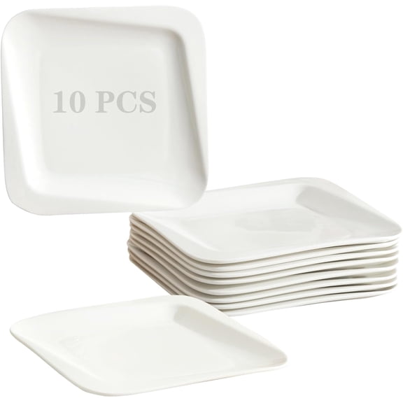 8 Inch Dessert Plates Set of 10, Ceramic Salad Plates, Lotus Shaped Appetizer Plate, Small White Dinner Plates for Cake Waffles Snacks Side Dish, Oven Microwave Dishwasher Safe