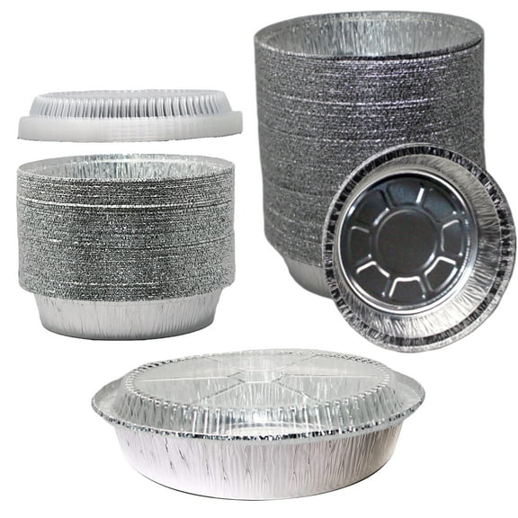 EcoQuality, 8 Inch, Silver, Aluminum Round Pan with Dome Lid, 50 Count