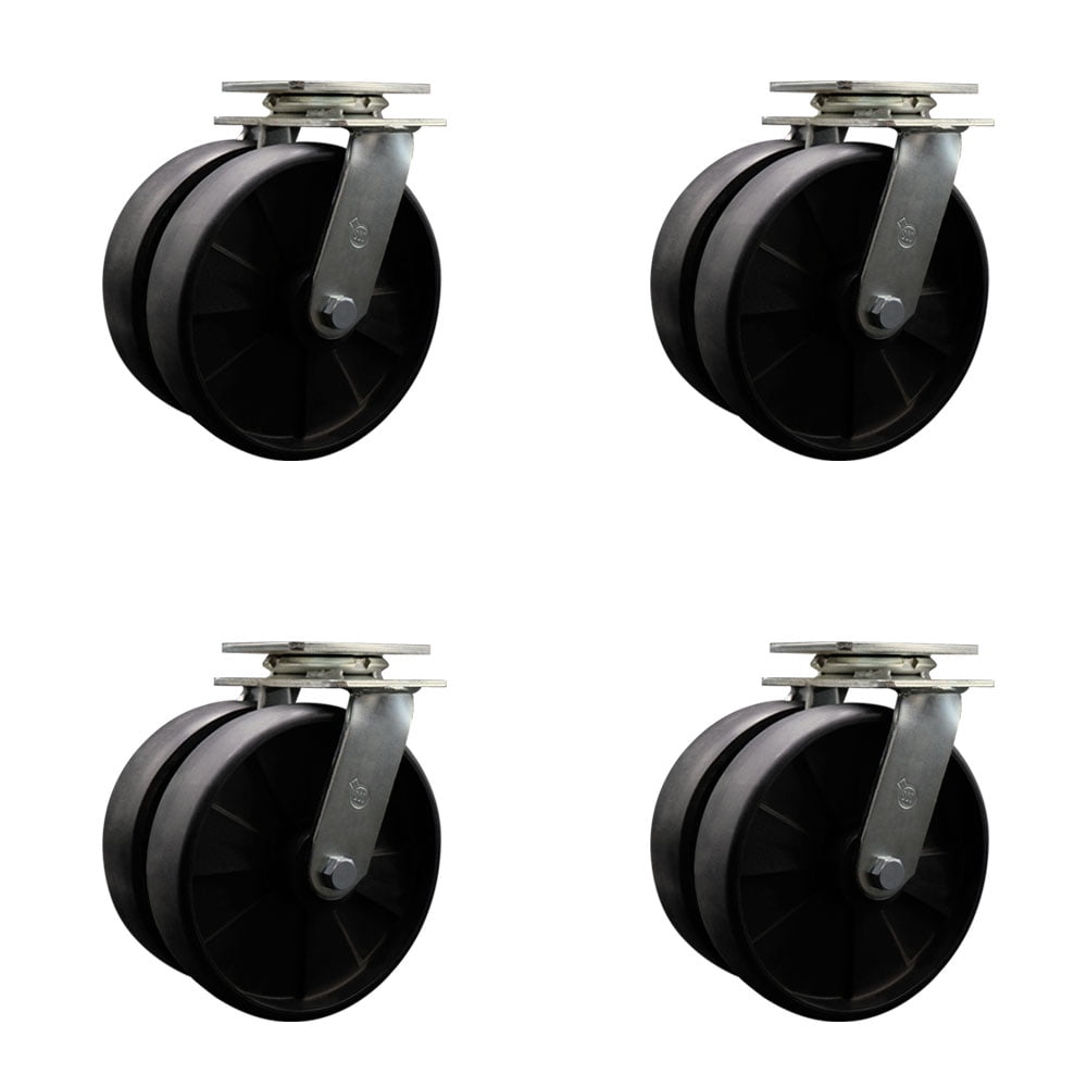 8 Inch Dual Glass Filled Nylon Wheels Swivel Caster Set with Ball Bearings SCC