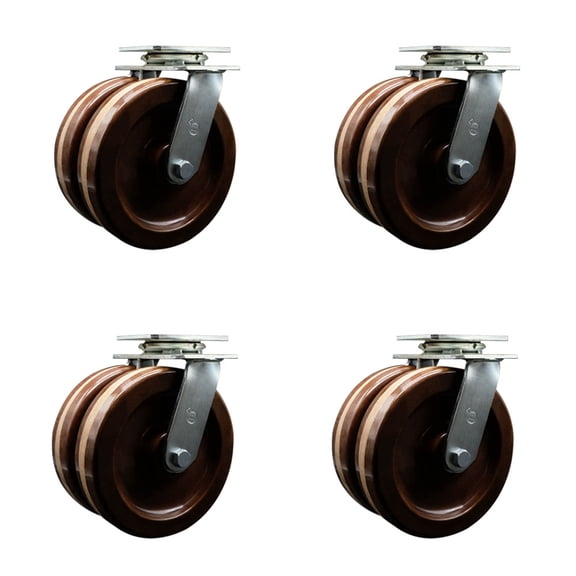 8 Inch Dual High Temp Phenolic Wheels Swivel Caster Set with Roller Bearings SCC