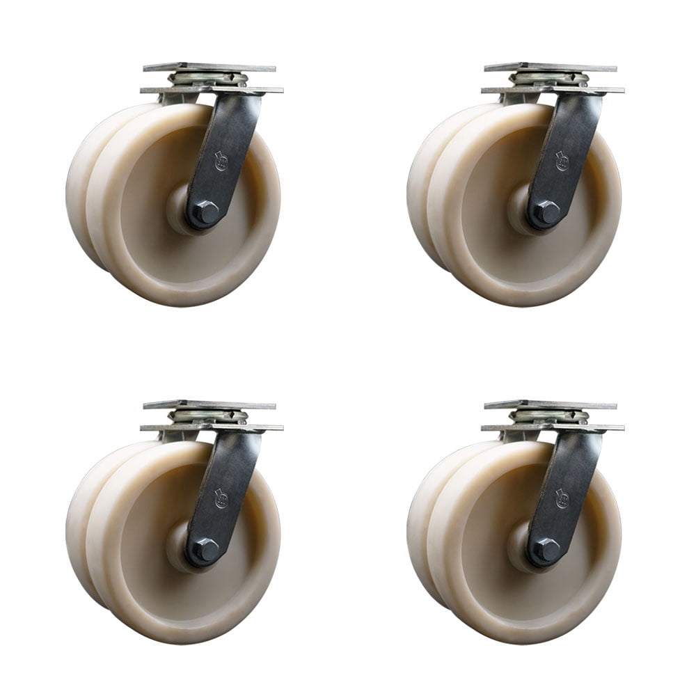 8 Inch Dual Nylon Wheels Swivel Casters Set with Ball Bearings Service Caster