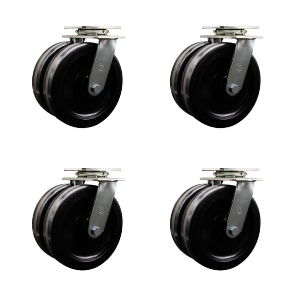 8 Inch Dual Phenolic Wheels Swivel Caster Set with Roller Bearing Service Caster