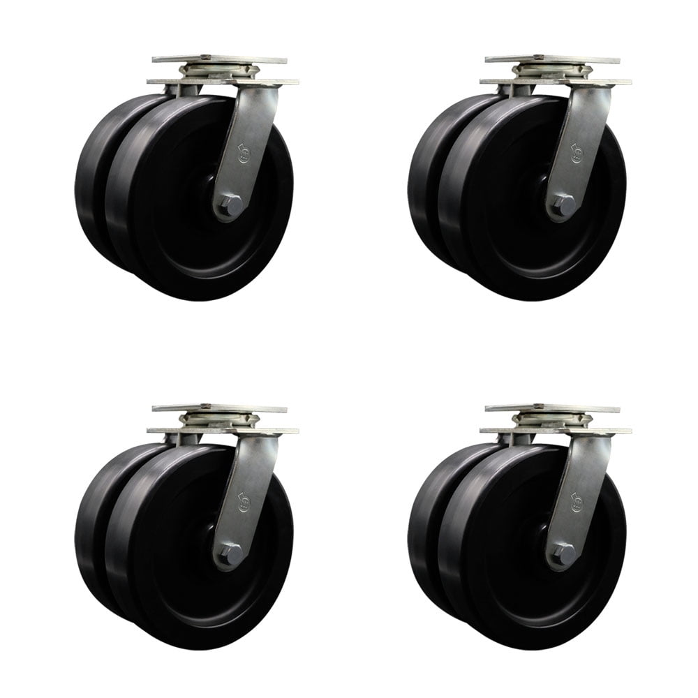 8 Inch Dual Polyolefin Wheels Swivel Caster Set with Ball Bearing Service Caster