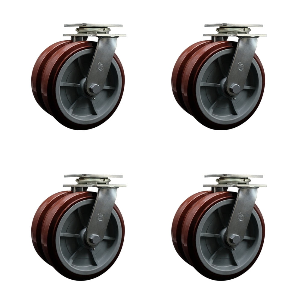 8 Inch Dual Polyurethane Wheels Swivel Caster Set with Roller Bearing SCC