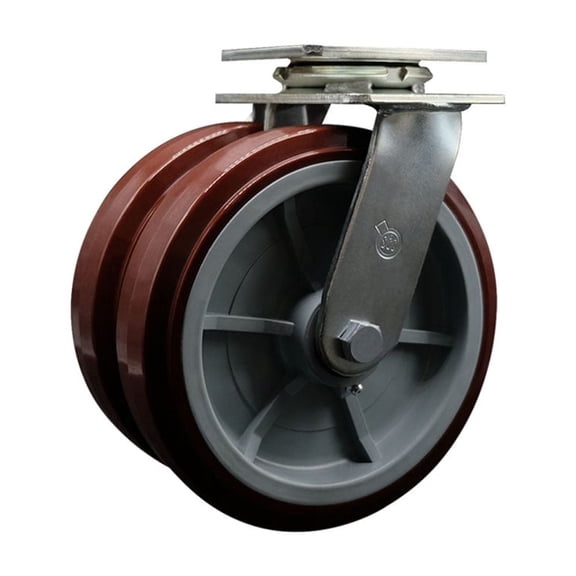 8 Inch Dual Polyurethane Wheels Swivel Caster with Roller Bearing Service Caster