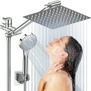 8 Inch Dual Shower Head Combo with 11'' Extension Arm, 5 Settings Adjustable Anti-leak High Pressure Shower Head with 59" Hose, Height/Angle Adjustable, Dual Anti-Clog Nozzles, Silver Chrome