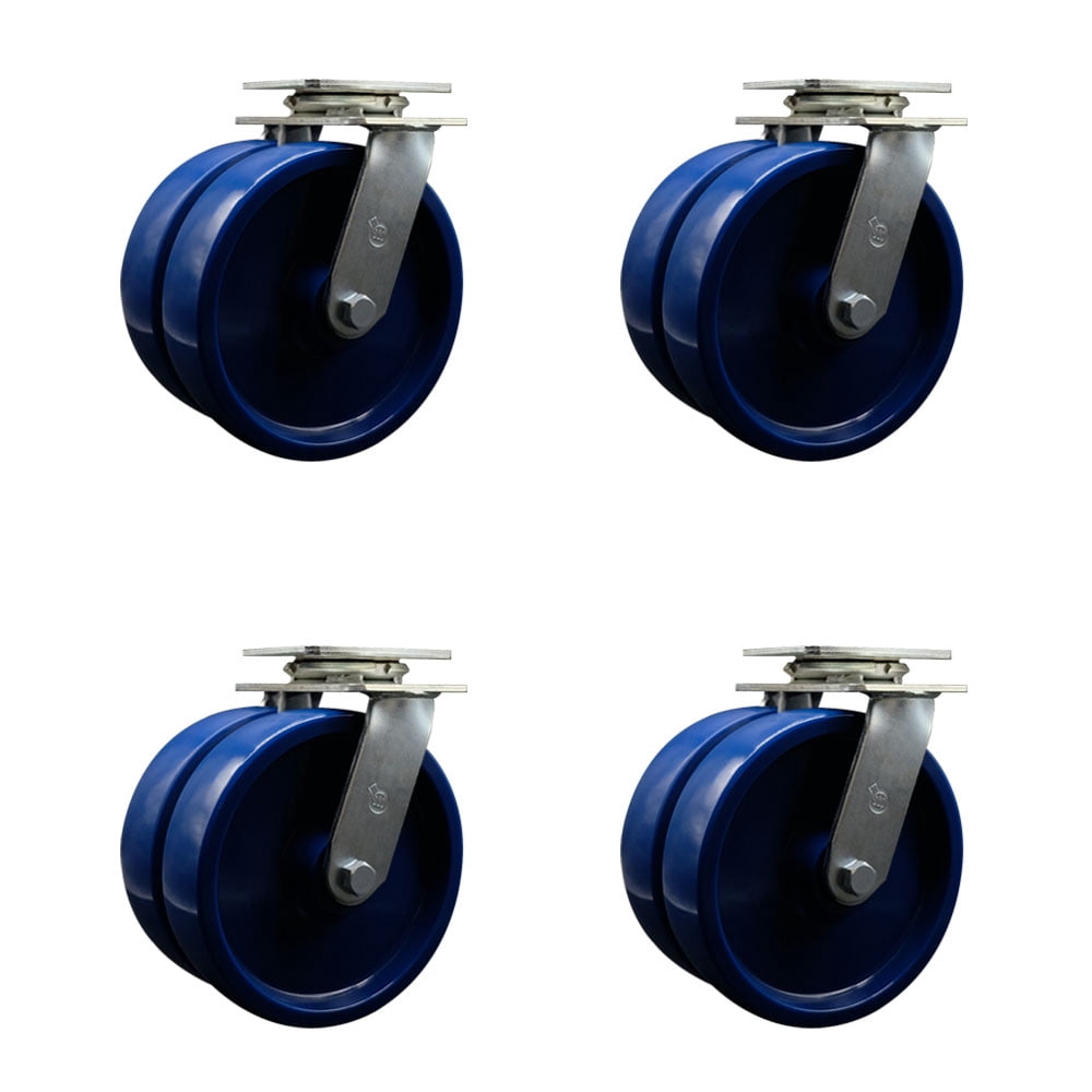 8 Inch Dual Solid Polyurethane Wheels Swivel Caster Set with Roller Bearings SCC
