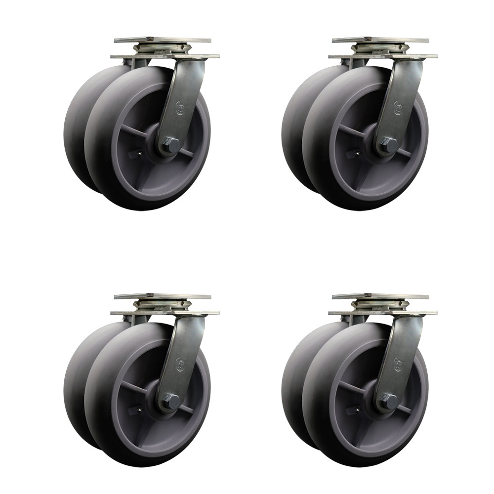8 Inch Dual Thermoplastic Rubber Wheels Swivel Caster Set with Ball Bearings SCC
