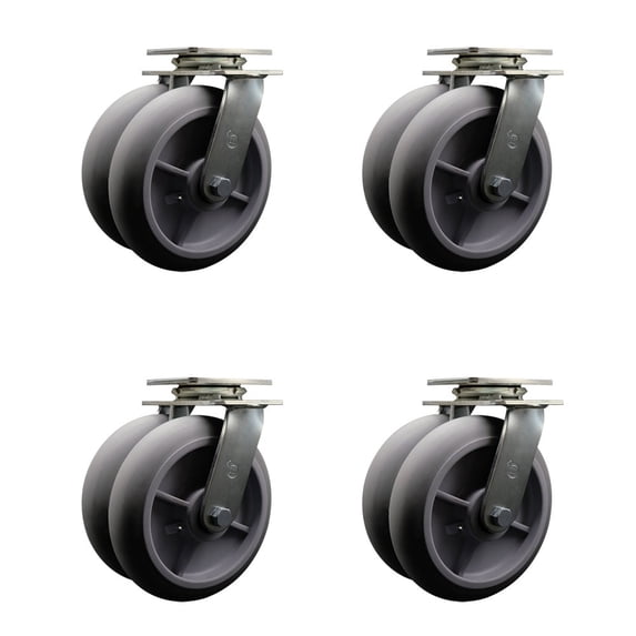 8 Inch Dual Thermoplastic Rubber Wheels Swivel Caster Set with Ball Bearings SCC