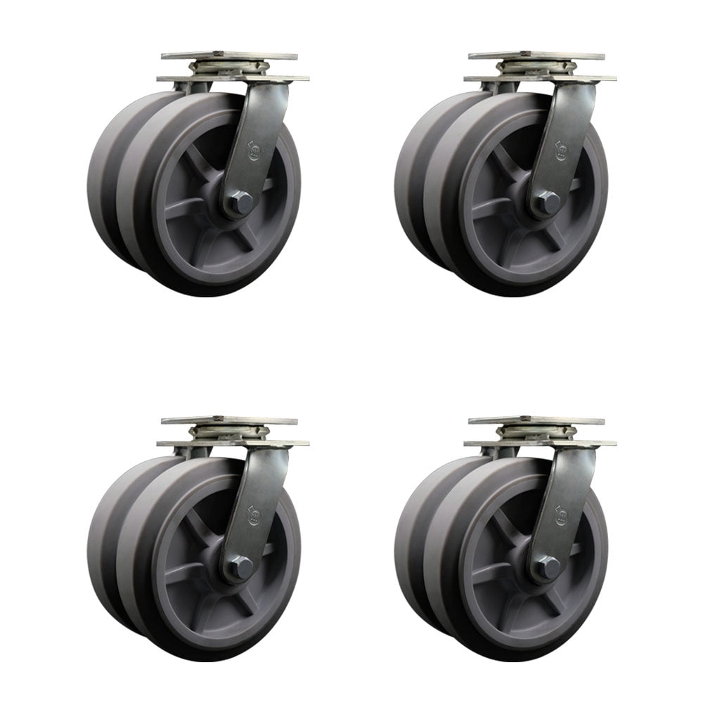 8 Inch Dual Thermoplastic Rubber Wheels Swivel Caster Set with Roller Bearings
