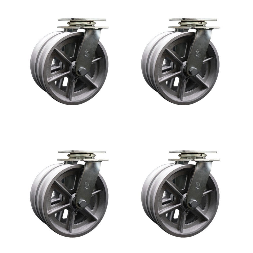 8 Inch Dual V Groove Semi Steel Wheels Swivel Caster Set with Roller Bearing SCC