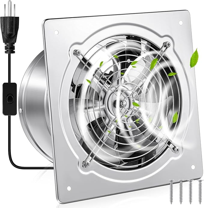 8 Inch Exhaust Fan 576 CFM Kitchen Exhaust Fan with Switch Small Exhaust  Fan Bathroom Potable Plug in Garage Exhaust Fan with Damper for Shop,  Smoking Room, Industrial Ventilation Use, Silver