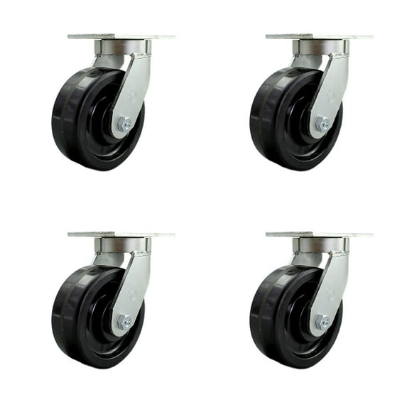 8 Inch Extra Heavy Duty Phenolic Wheel Swivel Caster Set with 2 Swivel Locks