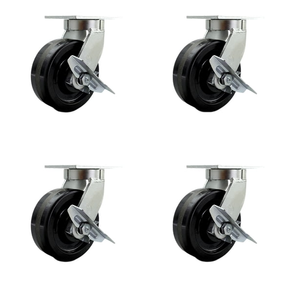 8 Inch Extra Heavy Duty Phenolic Wheel Swivel Caster Set with Brakes Set 4 SCC