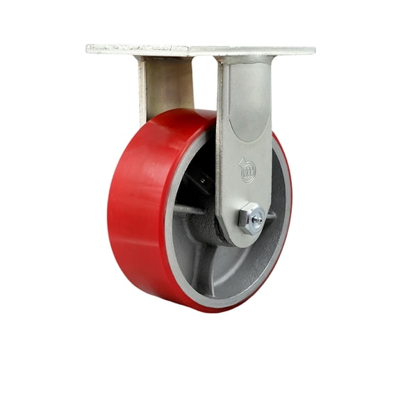 8 Inch Extra Heavy Duty Red Poly on Cast Iron Wheel Rigid Top Plate Caster
