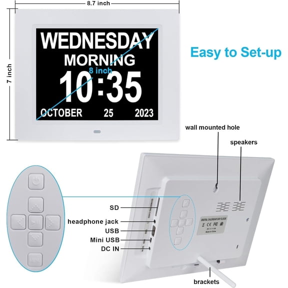 8 Inch Extra Large Calendar Day Date Time Clock with Non-Abbreviated Day Month Dementia Clocks Perfect for Senior Elderly Impaired Vision Memory Loss$$Home Decor, Kitchen, & Other