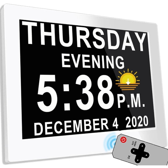 8 Inch Extra Large Upgraded Dementia Clock 19 Alarms With Auto Dst 20 Custom Reminders 10-level Dimmer 6 Display Modes Digital Date And Time 8" White Remote