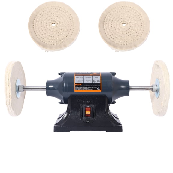 8-Inch Extra Long Electric Bench Buffer Grinder - 4-Pole Motor, 4PCs 80Ply Thick Buffing Wheels, CSA Certified for Metal, Jewelry, Knives, Wood, Jade & More