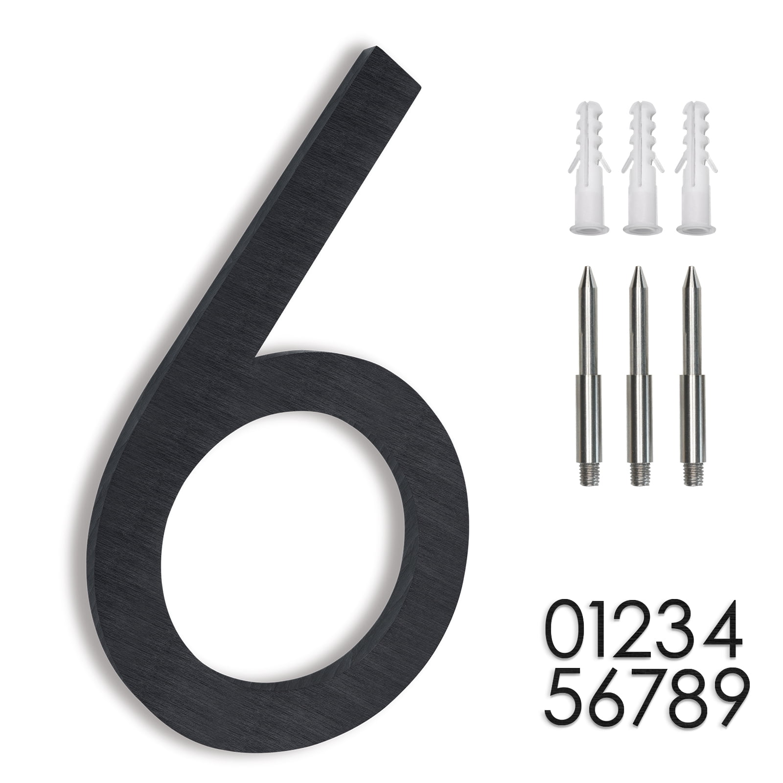 Villa Number Sign 8 Inch Floating House Numbers 6, Modern Black Metal Address Sign ...