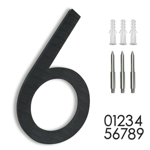 8 Inch Floating House Numbers 6, Modern Black Metal Address Sign, Durable Aluminum Decorative 3D outside Mailbox Number Door Marking for Home Villa Hotel Street Decor