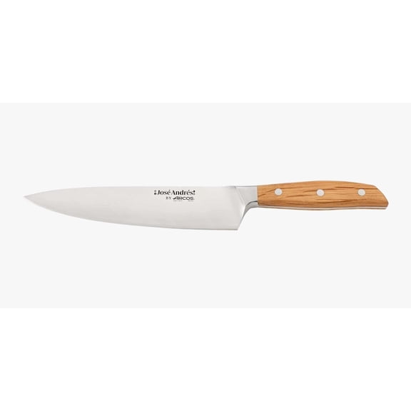 8-Inch Forged Chef Knife for Professional Culinary Precision NITRUM Stainless Steel Blade with Silk Edge Ergonomic Light Brown Holm Oak Handle