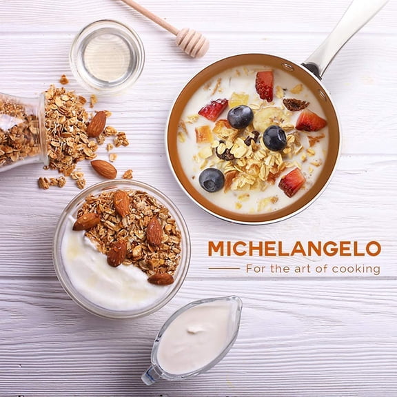 8 Inch Frying Pan + 2 Quart Saucepan with Lid, Ceramic Nonstick Pan Set with Lid and Copper Pot and Pan, Ultra Nonstick Copper Pan Set with Lid