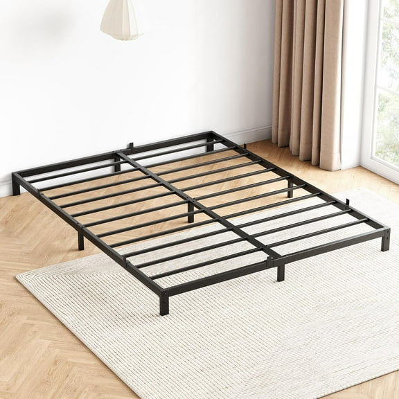 8 Inch Full Bed Frame, Low Profile Full Metal Platform Bed Frame Support Mattress Foundation, Noise Free, Easy Assembly, Black