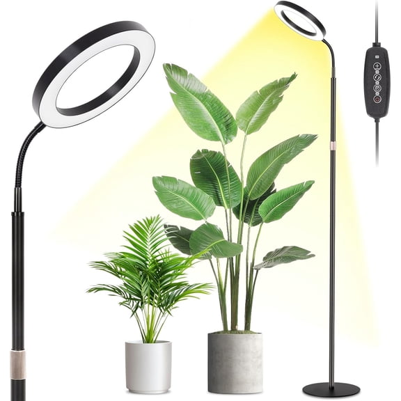 8 Inch Full Spectrum Grow Light with Stand, Adjustable Height up to 68 Inches, Auto Cycle Timer and 6-Level Dimming