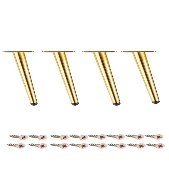 8 Inch Furniture Legs Gold Round Tapered Metal Table Leg, Slant Cabinet Furniture Feet Hardware for Coffee Table, 4 Pack