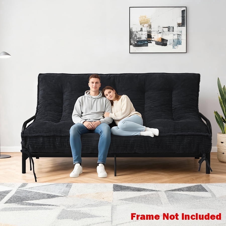 8 Inch Futon Mattress Full Size, Futon Floor Sofa Bed Foldable with Soft Corduroy Fabric  - 2 Storage Straps for Home, Guest Room, Dorm(Frame Not Included)
