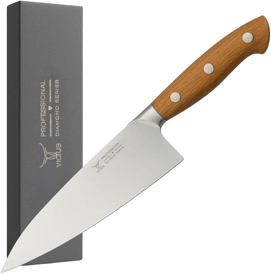 8-Inch Chef Knife, German 1.4116 Stainless Steel Blade, Red Wood Handle, Professional Kitchen Knife for Slicing, Chopping & Dicing, Gift Box