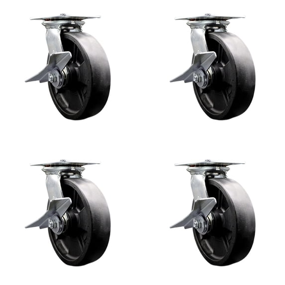 8 Inch Glass Filled Nylon Caster Set with Ball Bearing 4 Brake and 2 Swivel Lock