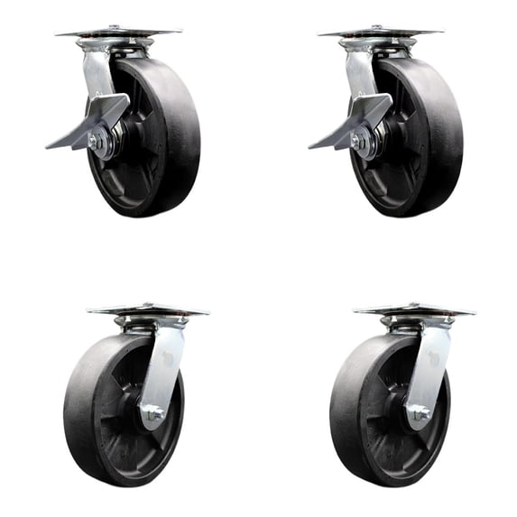 8 Inch Glass Filled Nylon Caster Set with Ball Bearing 4 Swivel Lock and 2 Brake