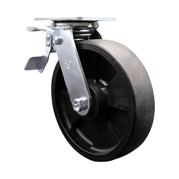8 Inch Glass Filled Nylon Swivel Caster with Ball Bearing and Total Lock Brake