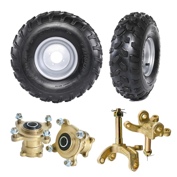 8-Inch Go Kart Wheel 19x7-8 & Front Hub Steering Knuckle Spindle Kit  19x7.00-8 Tire on Rim Assembly, 4-Stud Disc Brake Hubs  Universal for Karting ATV UTV Buggy Quad Mini Bike 4 Wheeler