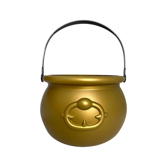 8-Inch Gold Plastic Cauldron Kettle – Witch Bucket for Halloween, St. Patrick's Day, and Party Table Centerpiece