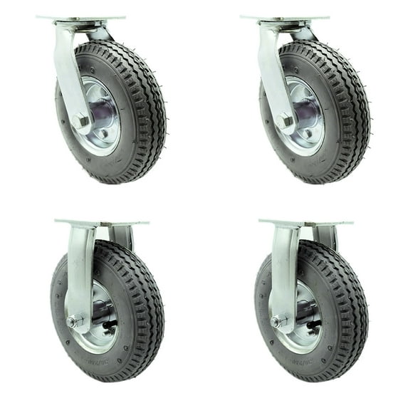 8 Inch Gray Pneumatic Wheel Caster Set 2 Swivel 2 Rigid Service Caster Brand