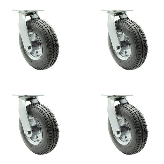 8 Inch Gray Pneumatic Wheel Swivel Casters with Bolt Swivel Locks Set SCC