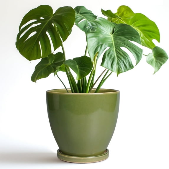 Epfamily 8-Inch Green Ceramic Planter Pot with Saucer | Modern Indoor Outdoor Pot for All Houseplants, Flowers & Succulents