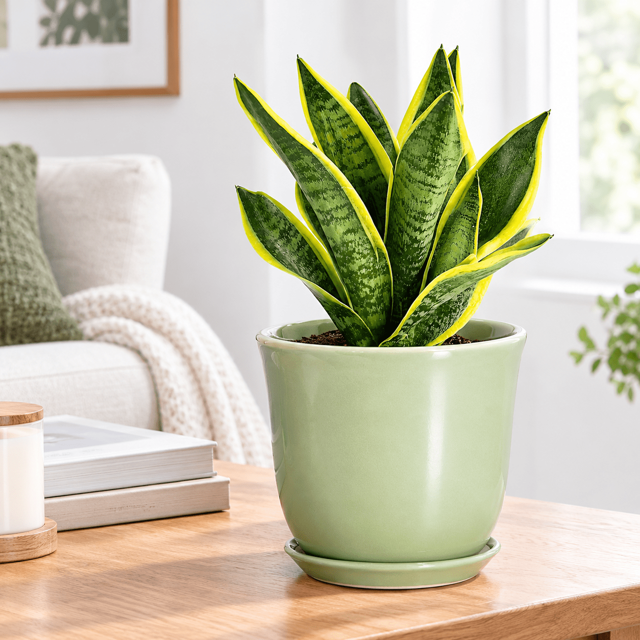 8 Inch Green Ceramic Plant Pot with Drainage and Tray for Indoor and ...