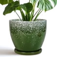 thumbnail image 1 of EPFamily 8-Inch Green Ceramic Planter with Drainage Hole and Saucer – Indoor Outdoor Drip Glaze Plant Pot for Houseplants, Snake Plant, Pothos, 1 of 6
