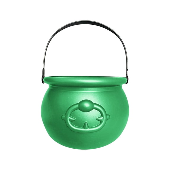 8-Inch Green Plastic Cauldron Kettle – Witch Bucket for Halloween, St. Patrick's Day, and Party Table Centerpiece