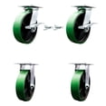 thumbnail image 1 of 8 Inch Green Poly on Cast Iron Caster Set 2 Brakes/Swivel Locks and 2 Rigid SCC, 1 of 2
