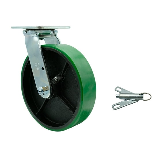 8 Inch Green Poly on Cast Iron Swivel Caster with Roller Bearing and Swivel Lock