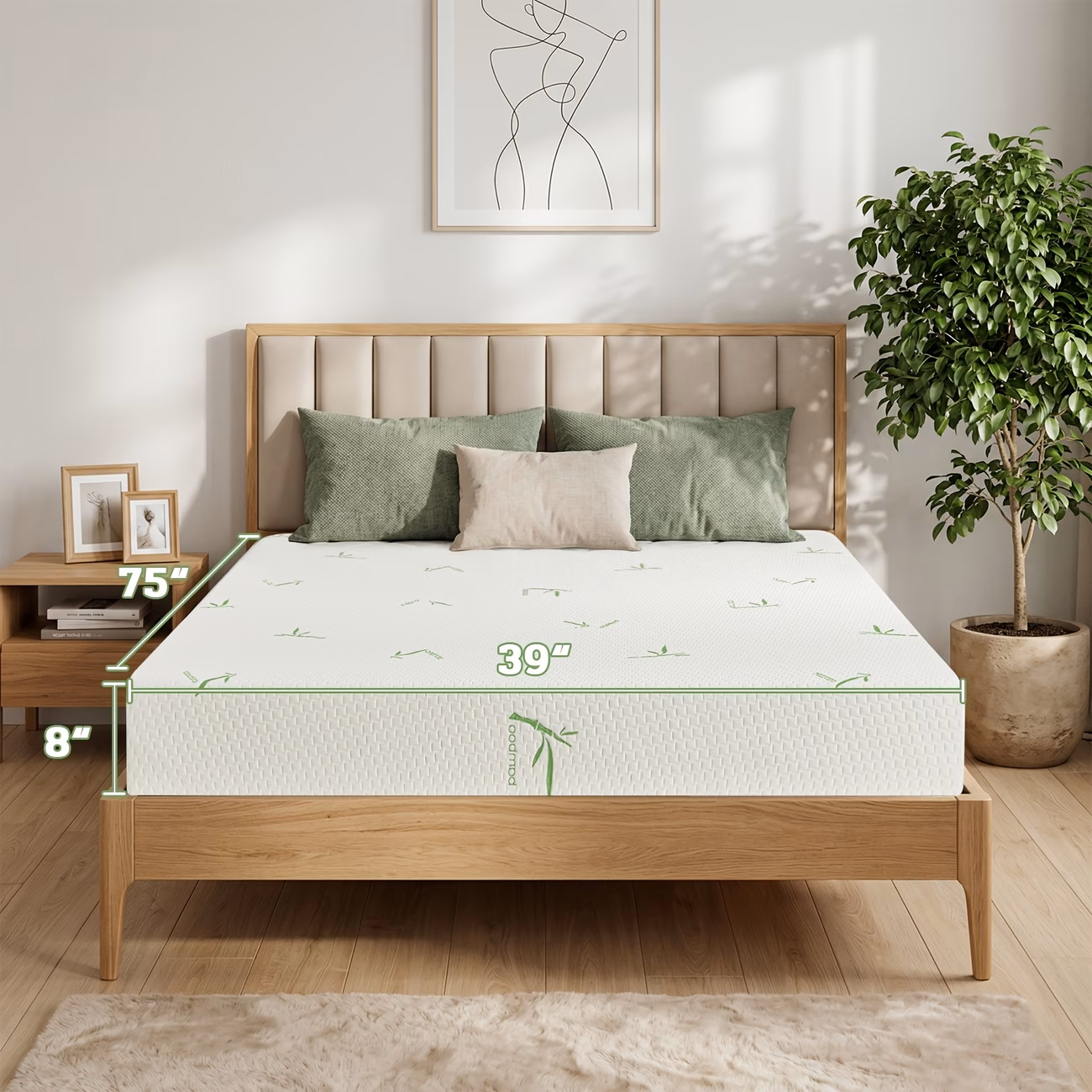 8 Inch Green Tea Infused Twin Medium Firm Memory Foam Mattress