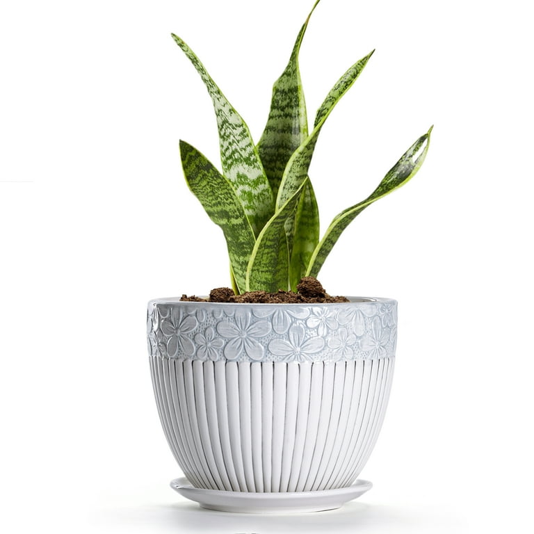 Ton Sin, Ceramic Flower Pots, 8 Inch, Grey Texture Planter with Saucer -  Walmart.com