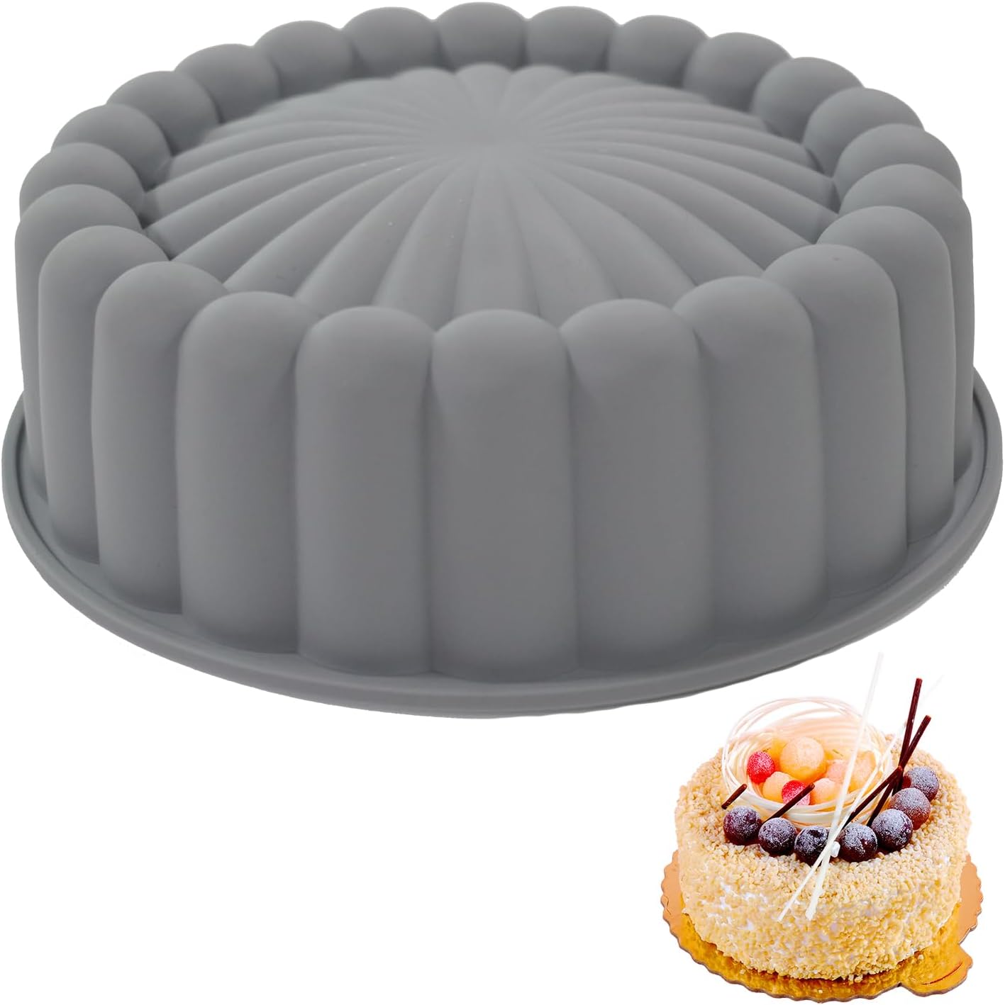 8 Inch Grey Silicone Charlotte Cake Pan, Nonstick Round Cake Mold