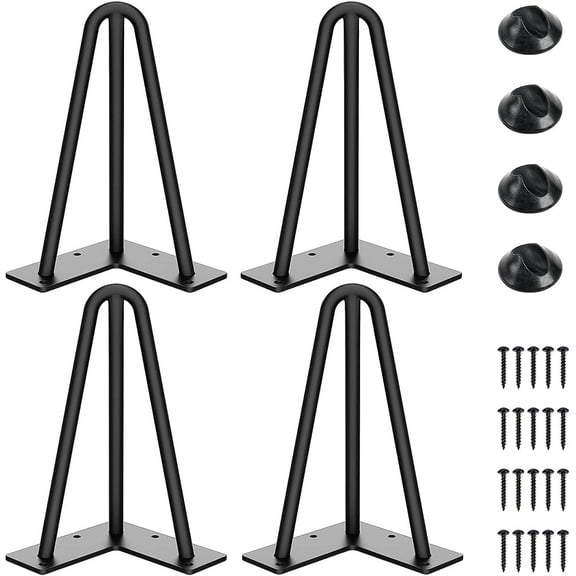 8 Inch Hairpin Table Legs, 3 Steel Rods 1/2 Pipe Diameter, 800lbs Load Capacity, Mid-Century Style for Coffee Table, Side Night Stand (Black, 4PCS)