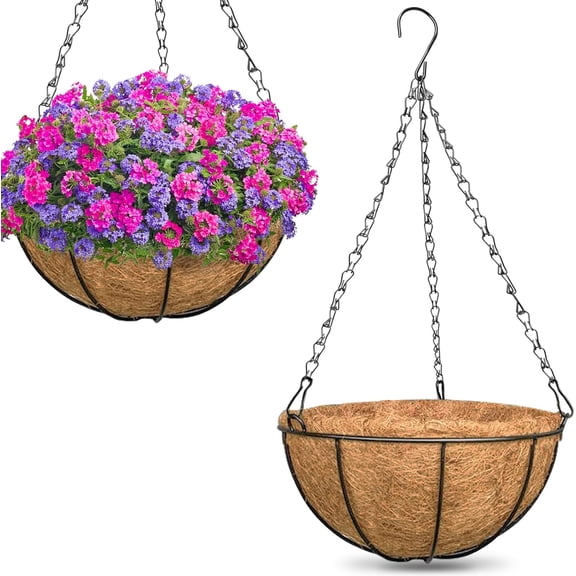 8 Inch Hanging Baskets for Plants Outdoor Large Flower Planters with Coco Liner for Outside Panting Watering Plant Pot Holder for Home Garden Porch Balcony Railings Decor