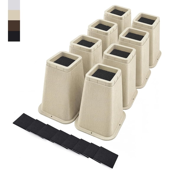8 Inch Heavy Duty Bed Risers, Furniture Risers for Desk, Chair, Table or Sofa, Couch Lift Risers, Supports up to 2200 lbs per Leg(8 Pack Beige)